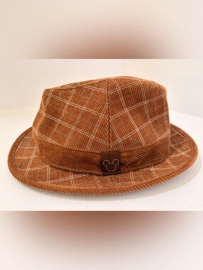 Disney Brown Corduroy Plaid Bucket Hat with Mickey Patch